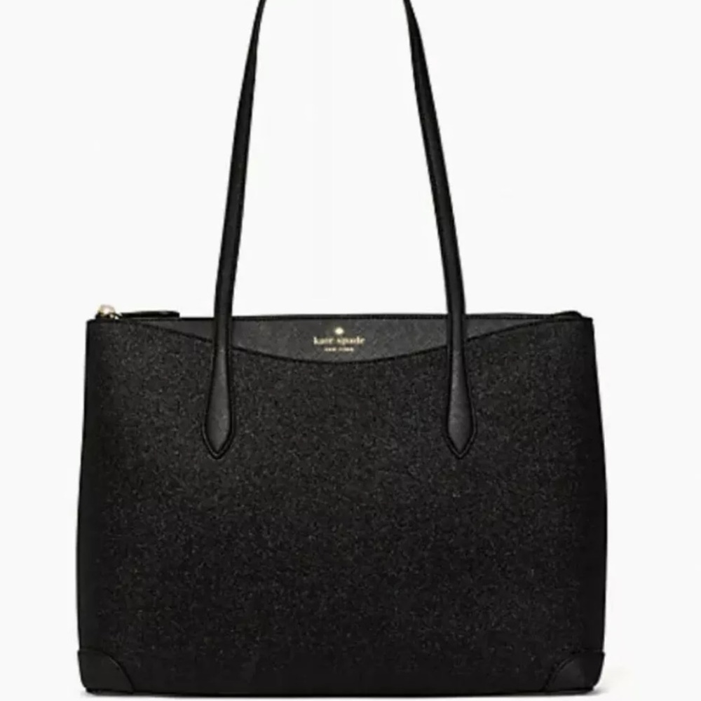 Kate Spade New York Shimmy Glitter Tote Shoulder Bag Black large Handbag NWT